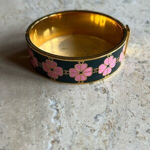 Kate Spade Goldtone Enamel Heritage Flower Wide Hinged Bangle Bracelet
